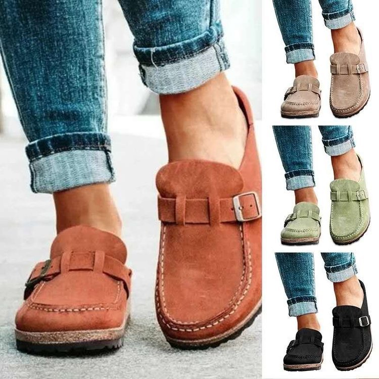 Frosted Suede Belt Buckle Slippers - The Apparel Grove