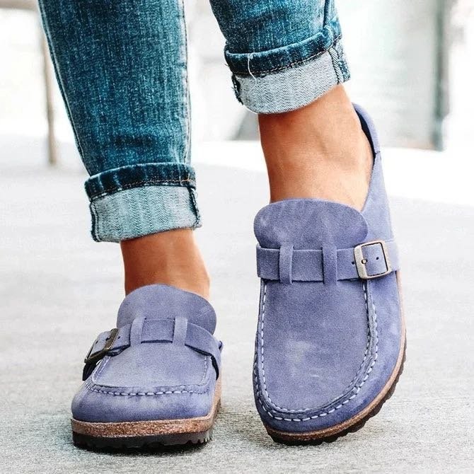 Frosted Suede Belt Buckle Slippers - The Apparel Grove