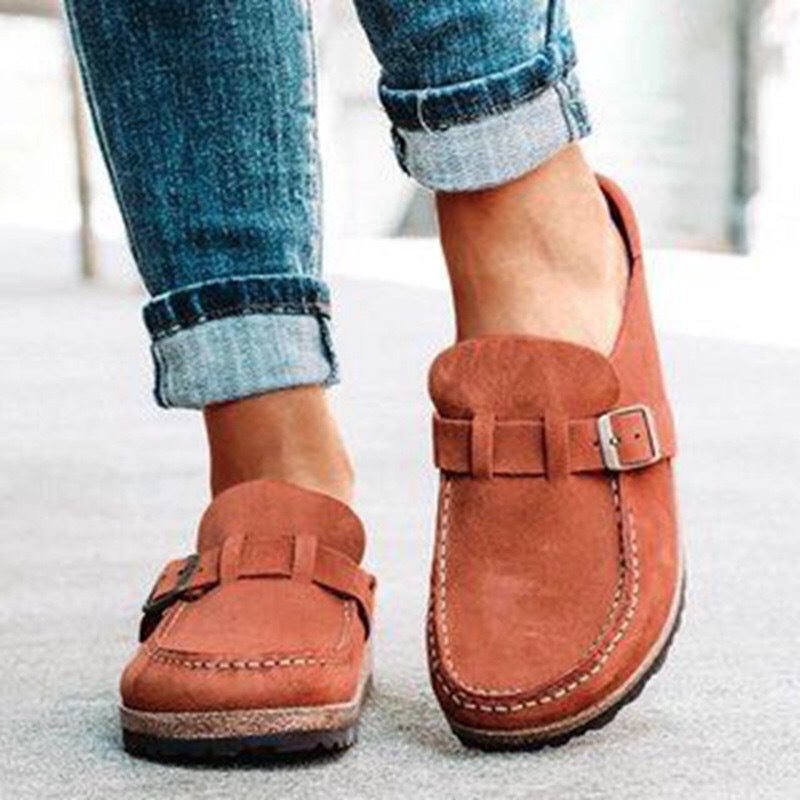 Frosted Suede Belt Buckle Slippers - The Apparel Grove
