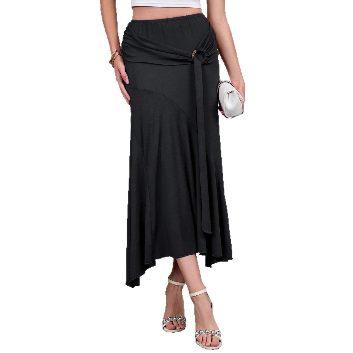 Womens High - Waisted Figure - Hugging Flowy Half Skirt With Ties - Awesam Goods
