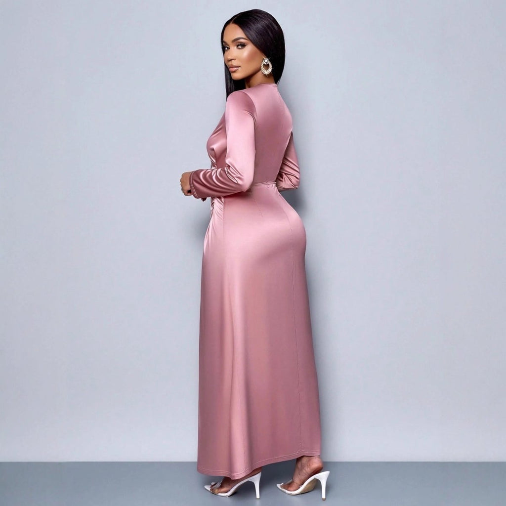 Women's Solid - Color Satin Elegant Dress - The Apparel Grove