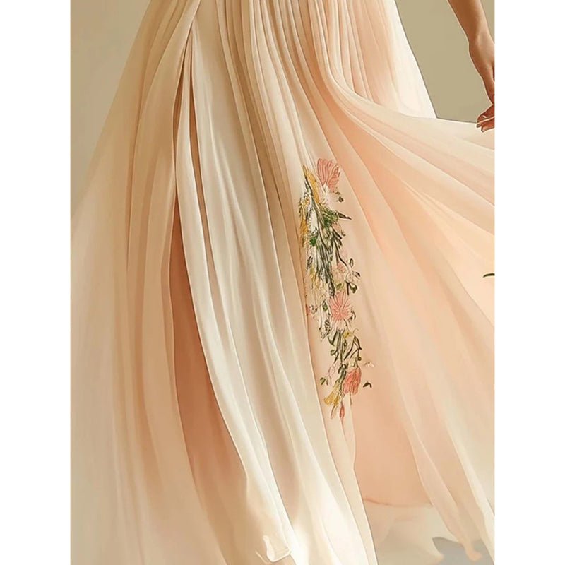 Women's Floral Pleated Chiffon Dress - Awesam Goods