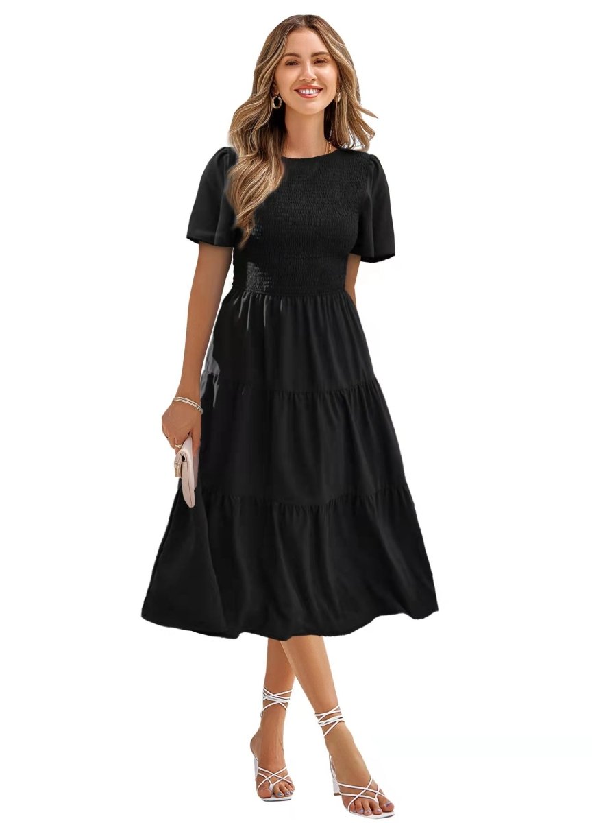 Round Neck Flowy Ruffle Summer Dresses - The Apparel Grove
