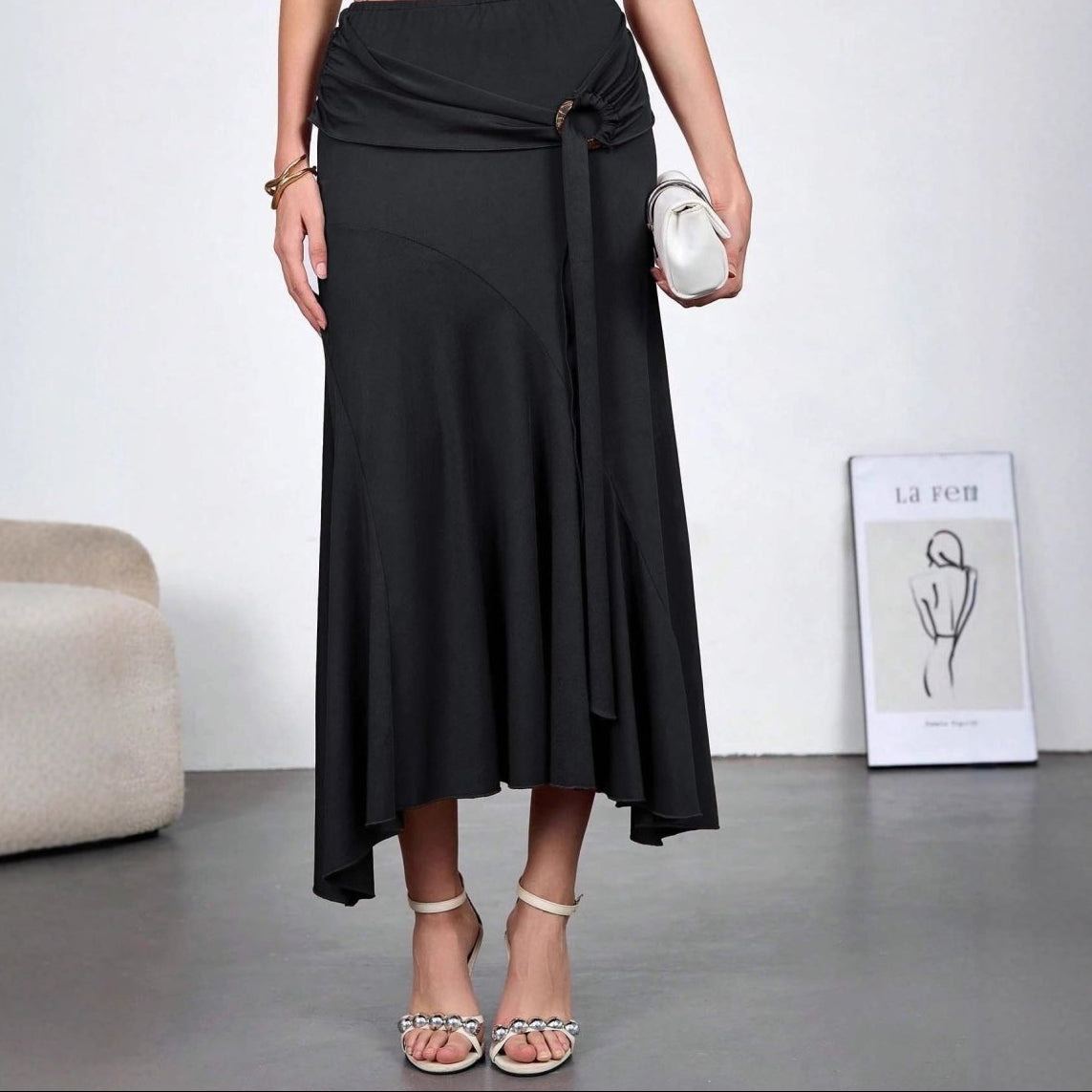 Womens High - Waisted Figure - Hugging Flowy Half Skirt With Ties - Awesam Goods