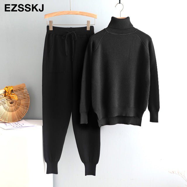 2Pcs Turtleneck & Carrot Jogging Pants - The Apparel Grove