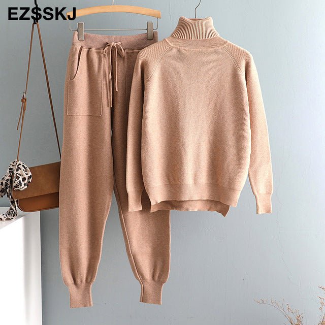 2Pcs Turtleneck & Carrot Jogging Pants - The Apparel Grove