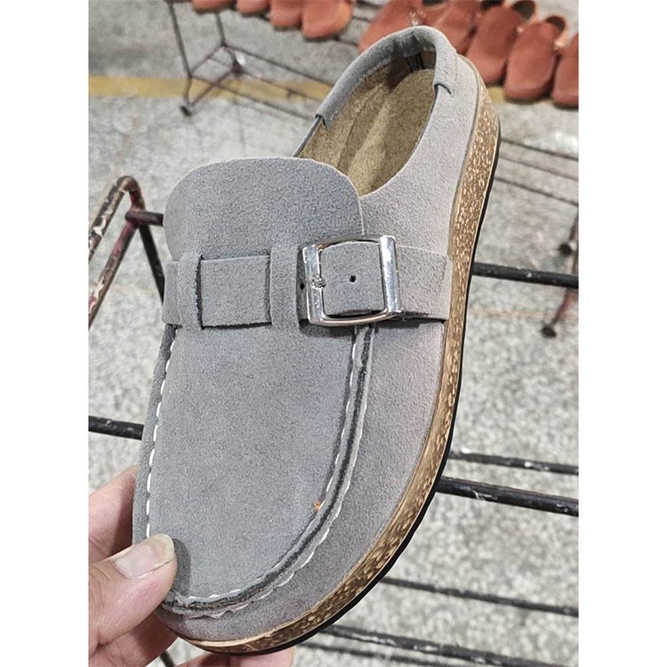 Frosted Suede Belt Buckle Slippers - The Apparel Grove