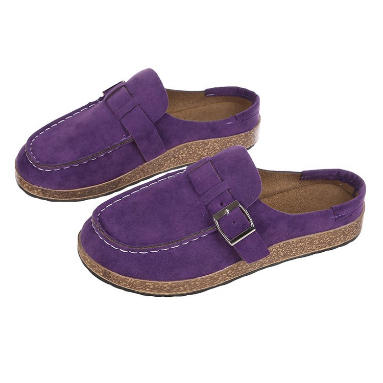 Frosted Suede Belt Buckle Slippers - The Apparel Grove