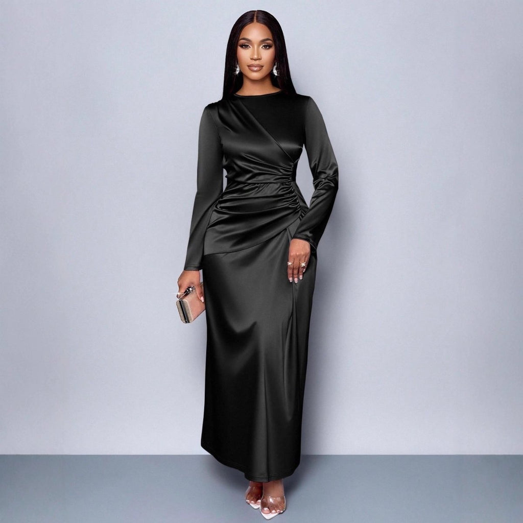 Women's Solid - Color Satin Elegant Dress - The Apparel Grove