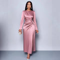 Women's Solid - Color Satin Elegant Dress - The Apparel Grove