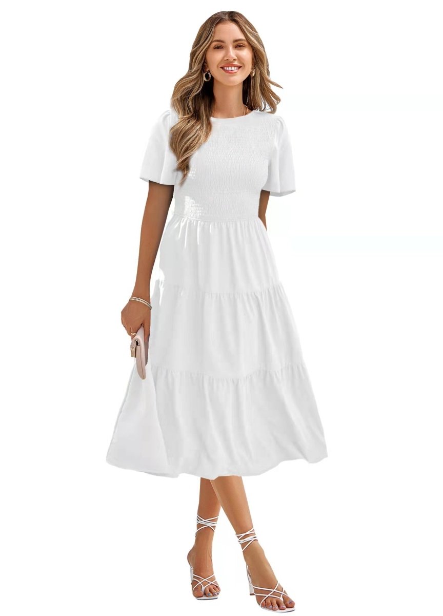 Round Neck Flowy Ruffle Summer Dresses - The Apparel Grove
