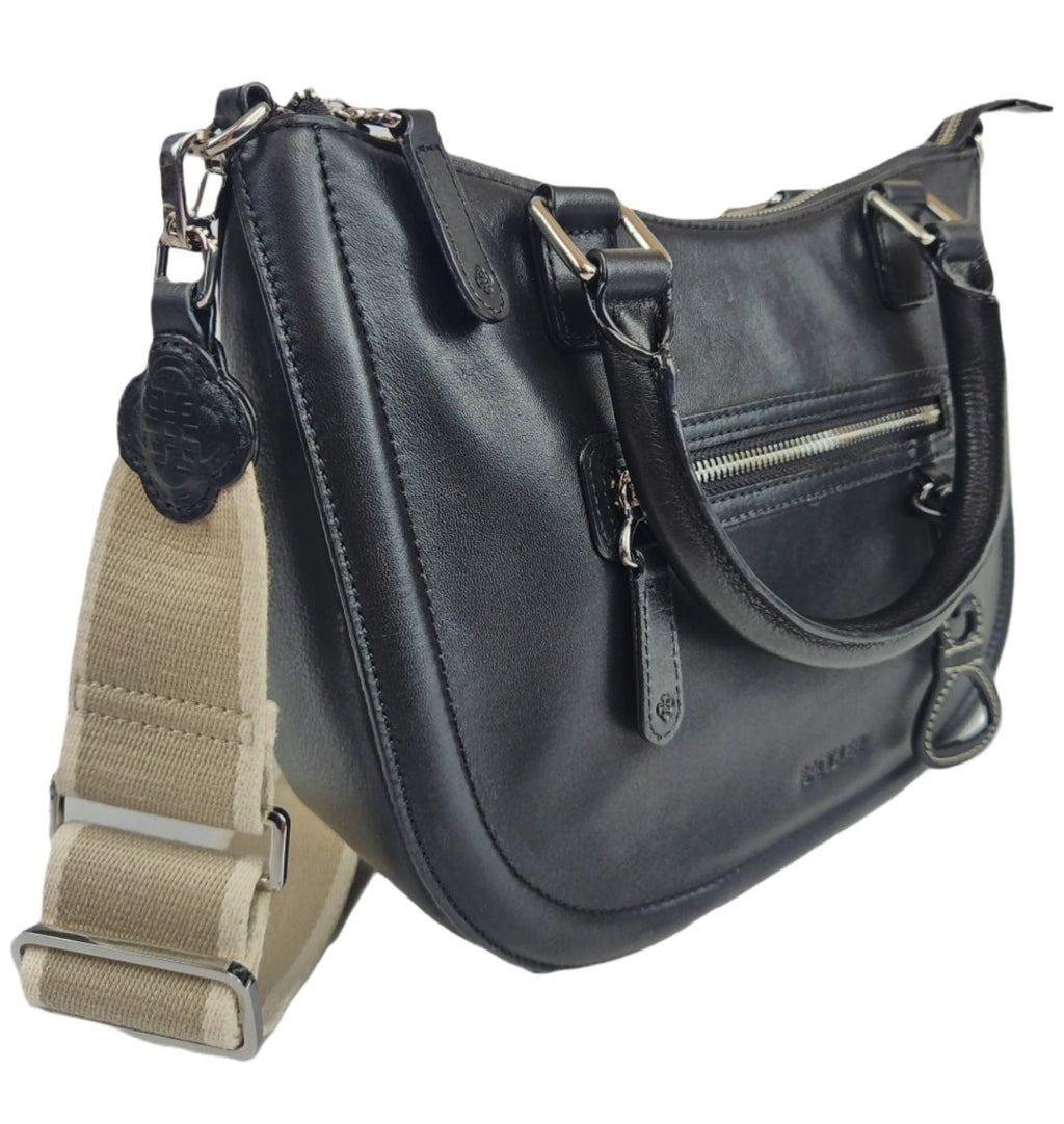 SADDLER "Chloe" Real Leather Twin - Handle Handbag with Crossbody Strap - The Apparel Grove