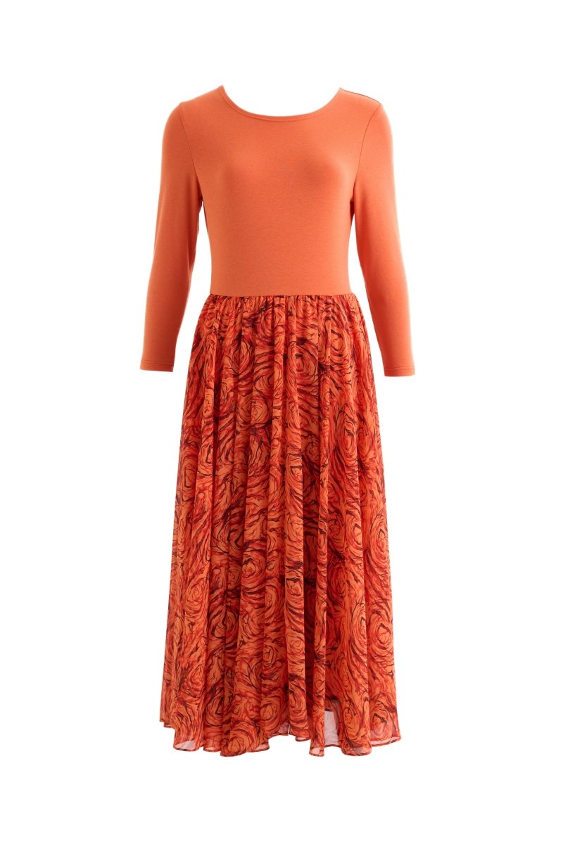 Huxley Rosechild Jersey Top Circle Skirt Midi Dress - Apricot - The Apparel Grove