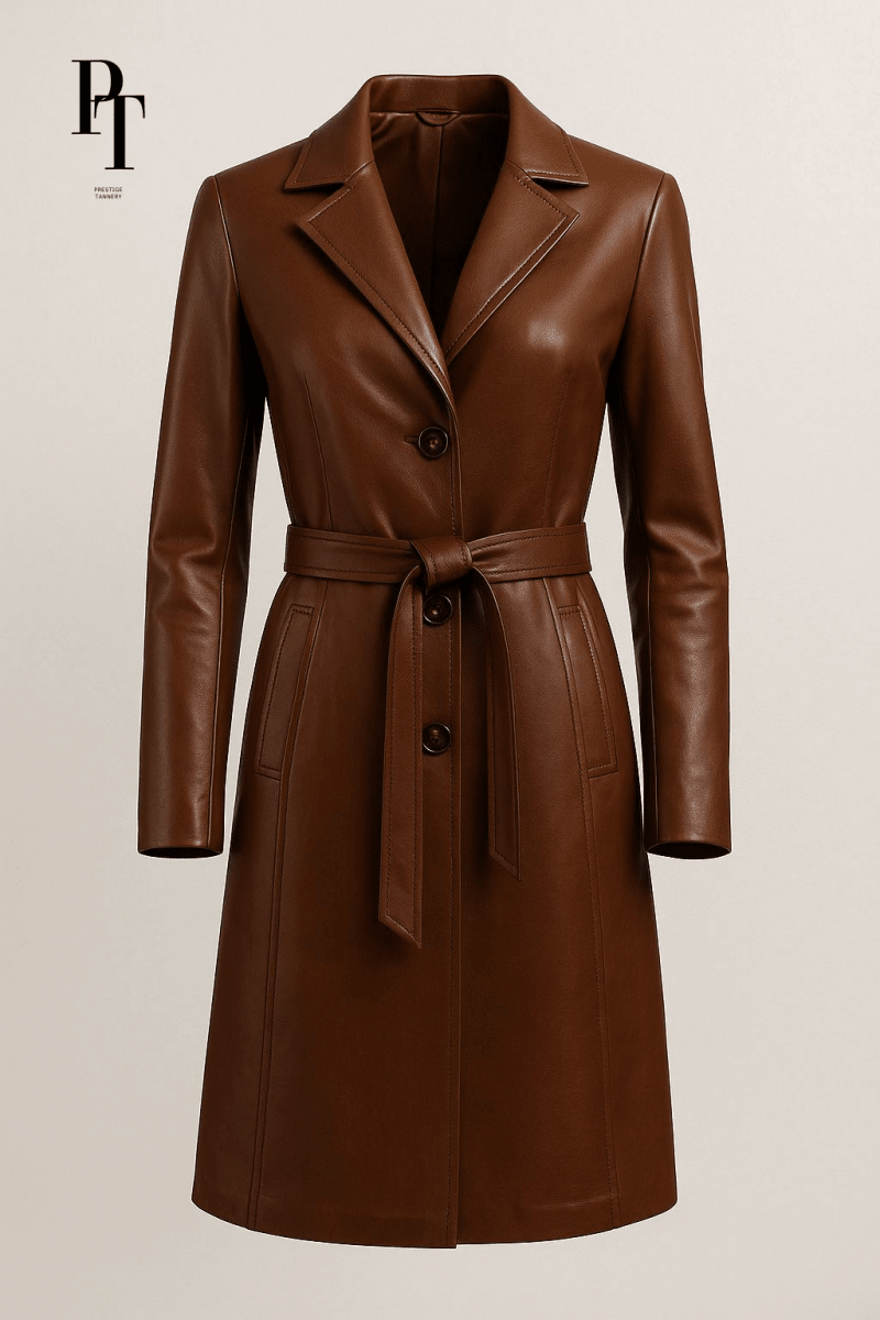 Prestige Tannery Brown Leather Trench Coat - The Apparel Grove