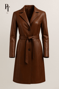 Prestige Tannery Brown Leather Trench Coat - The Apparel Grove