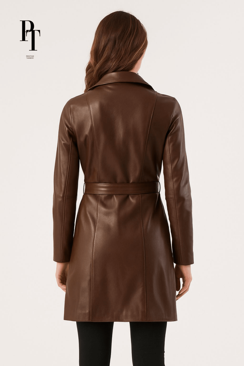 Prestige Tannery Brown Leather Trench Coat - The Apparel Grove