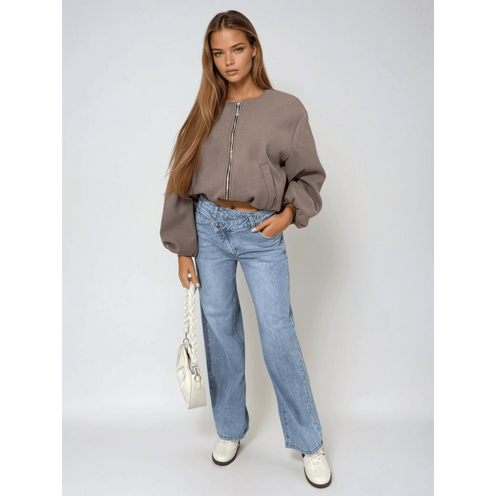 Asymmetric Waist Wide Leg Jeans - The Apparel Grove