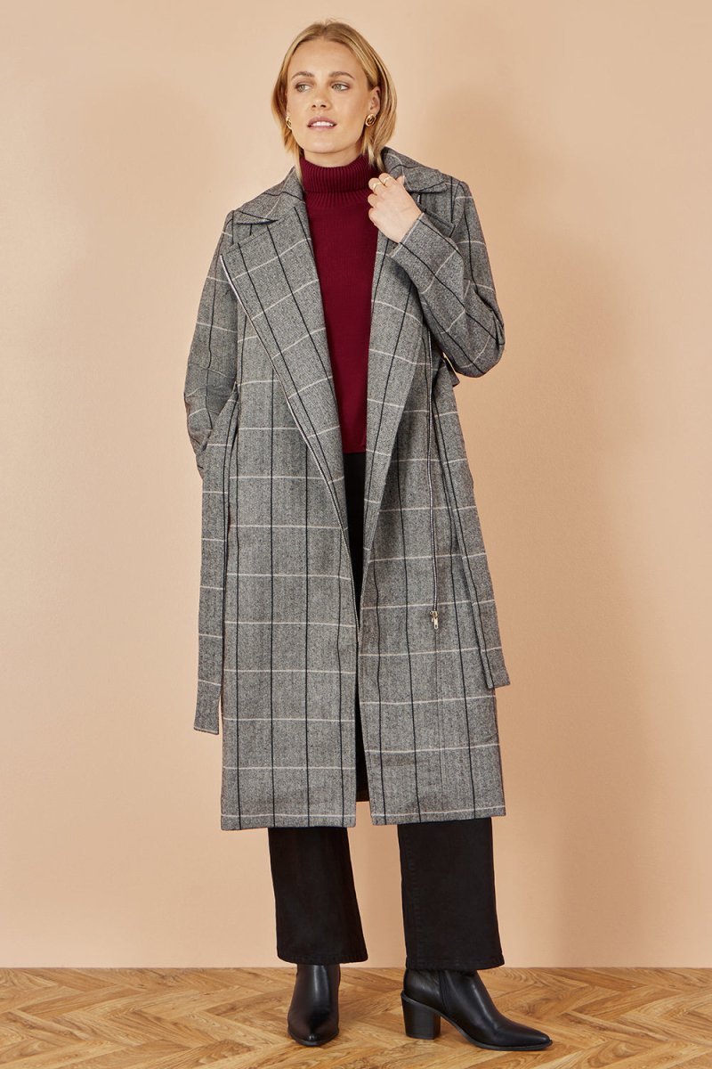 Grey Check Oversize Long Biker Coat - The Apparel Grove