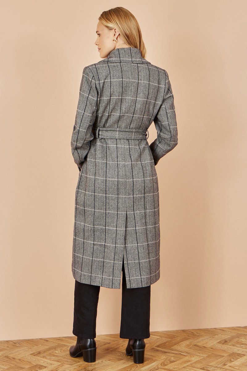 Grey Check Oversize Long Biker Coat - The Apparel Grove