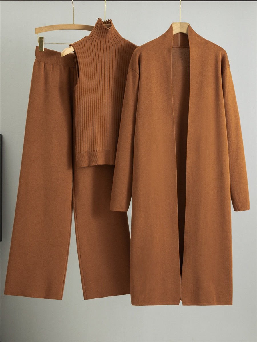 3pcs Vest - Sweater, Wide - Leg Bottoms and Cardigan - The Apparel Grove