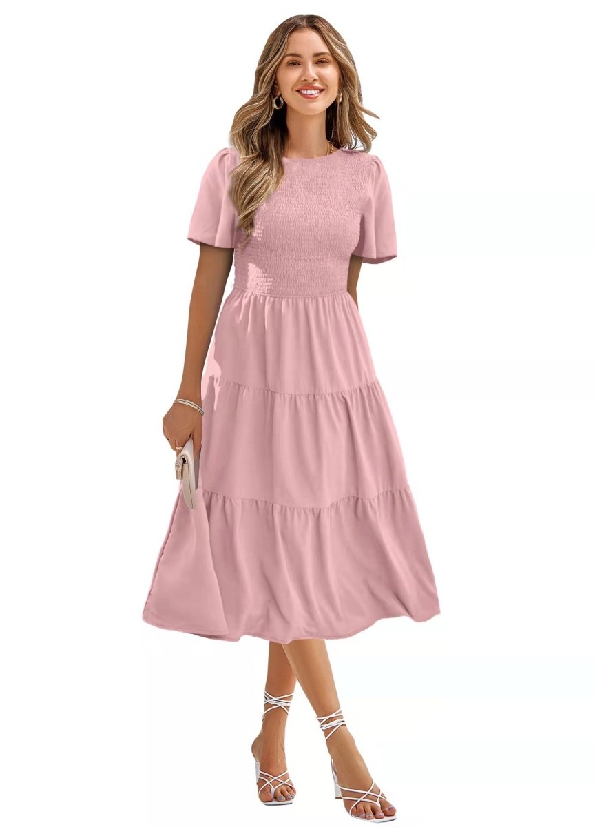 Round Neck Flowy Ruffle Summer Dresses - The Apparel Grove