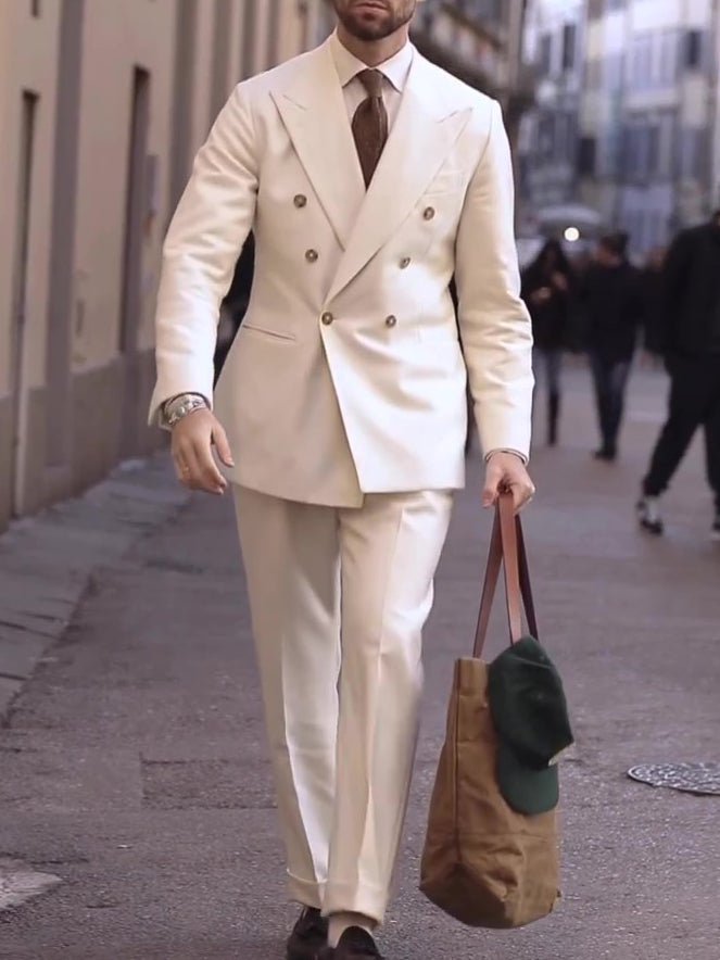 Cream Double - Breasted Men's Suit - The Apparel Grove