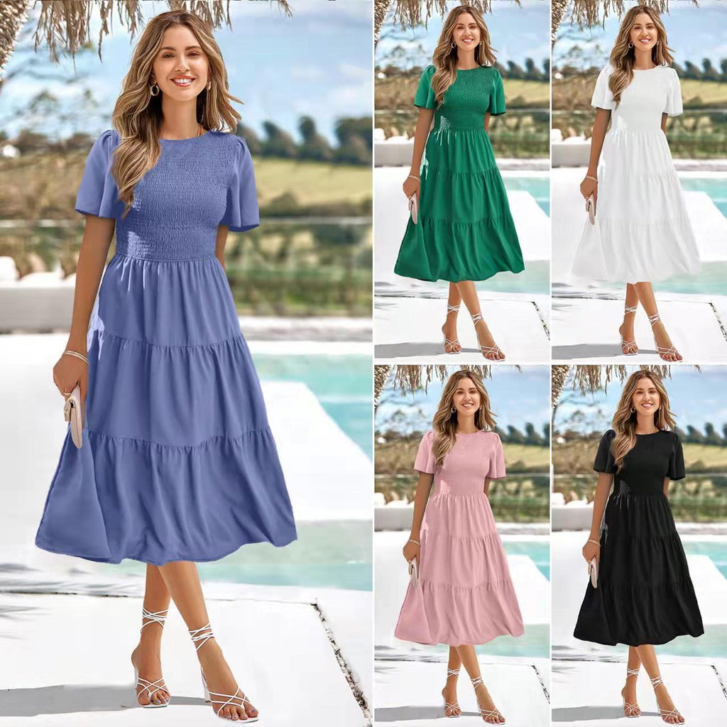 Round Neck Flowy Ruffle Summer Dresses - The Apparel Grove
