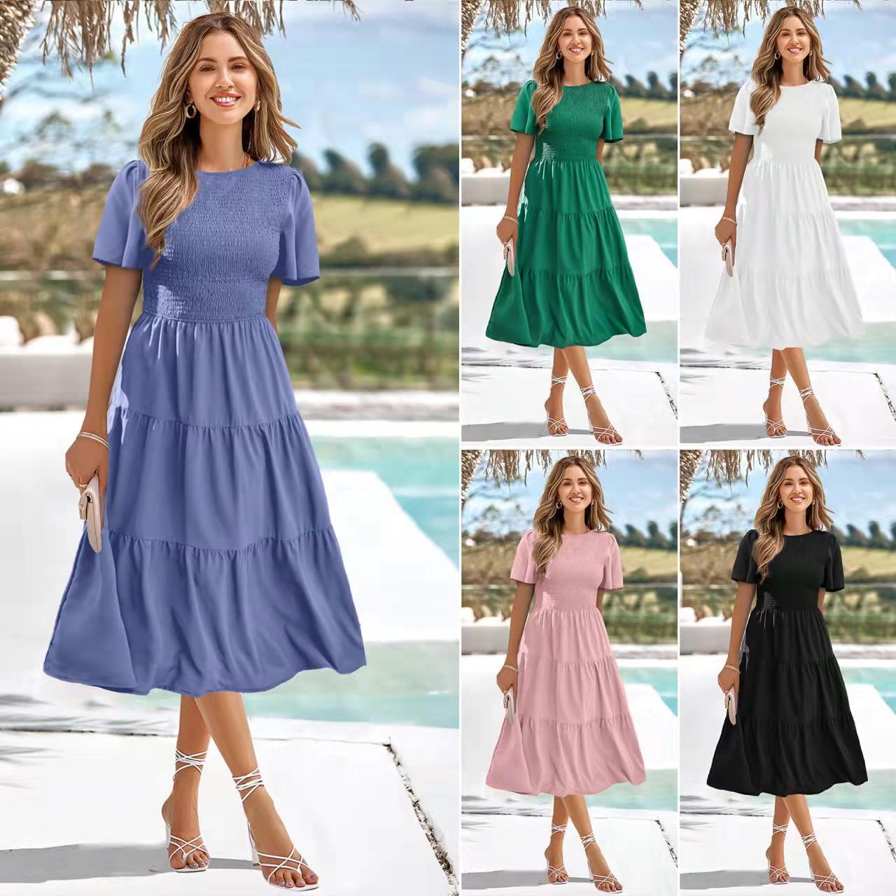 Round Neck Flowy Ruffle Summer Dresses - The Apparel Grove