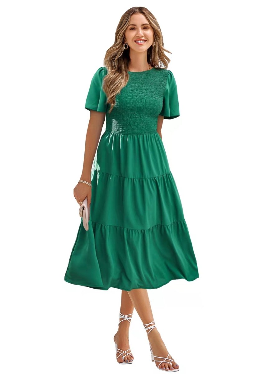 Round Neck Flowy Ruffle Summer Dresses - The Apparel Grove