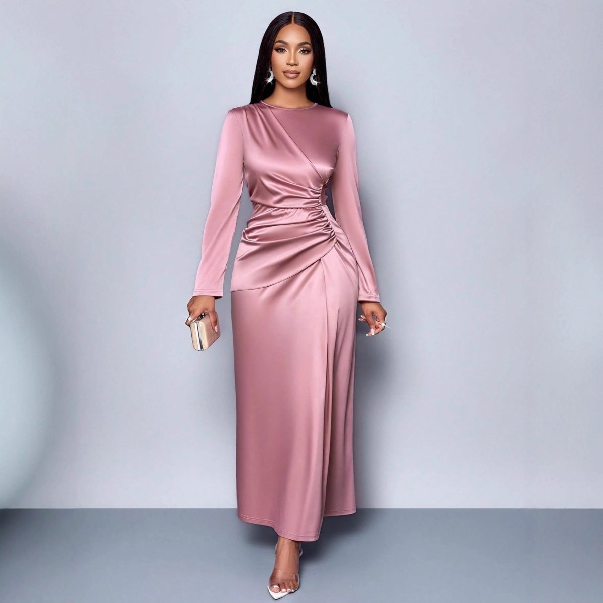 Women's Solid - Color Satin Elegant Dress - The Apparel Grove