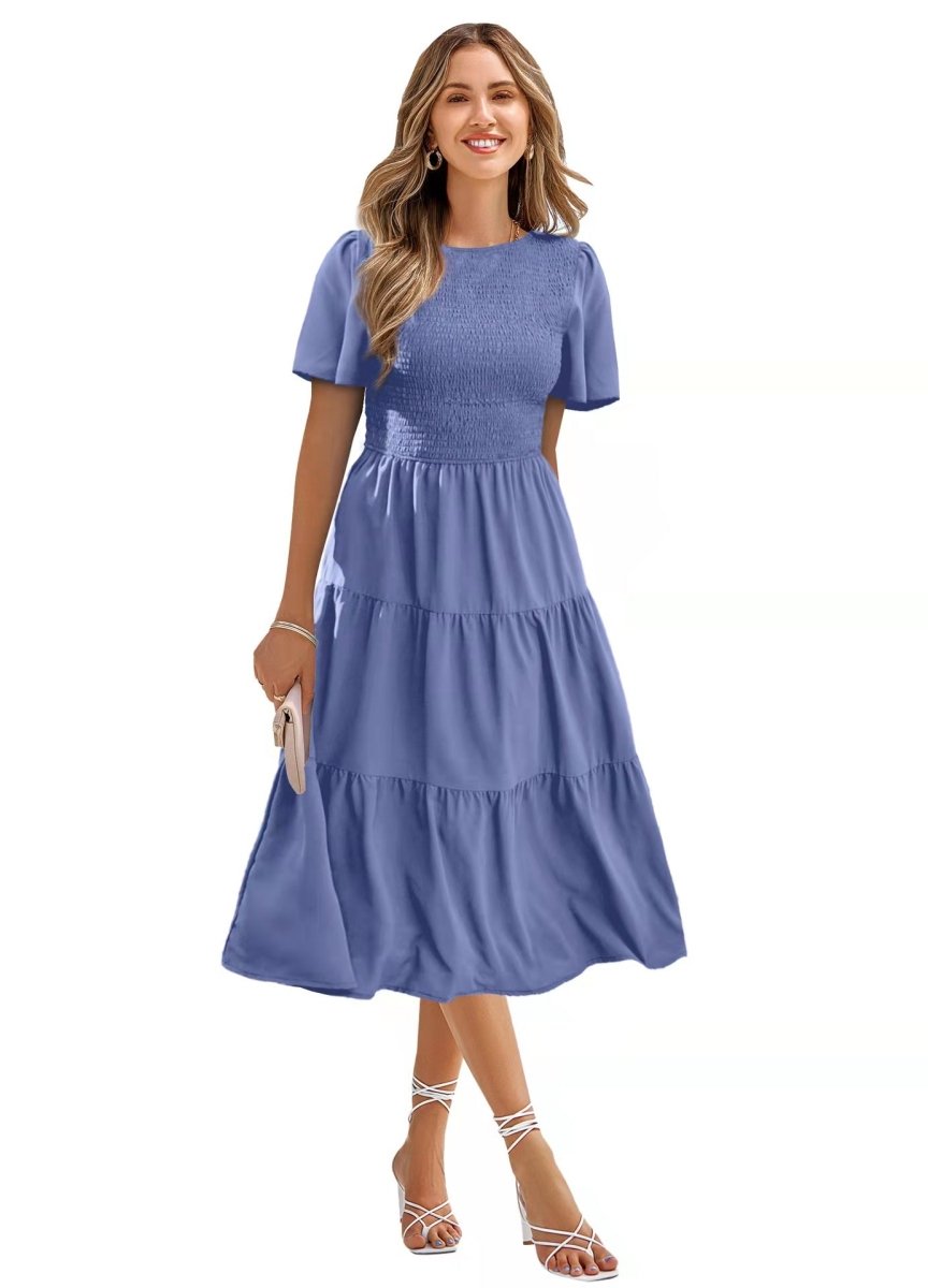 Round Neck Flowy Ruffle Summer Dresses - The Apparel Grove