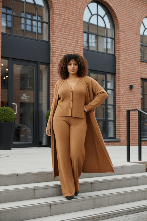 3pcs Vest - Sweater, Wide - Leg Bottoms and Cardigan - The Apparel Grove