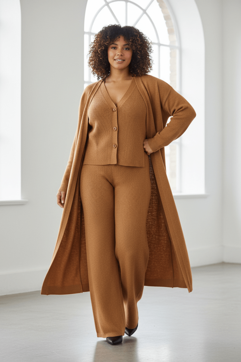 3pcs Vest - Sweater, Wide - Leg Bottoms and Cardigan - The Apparel Grove