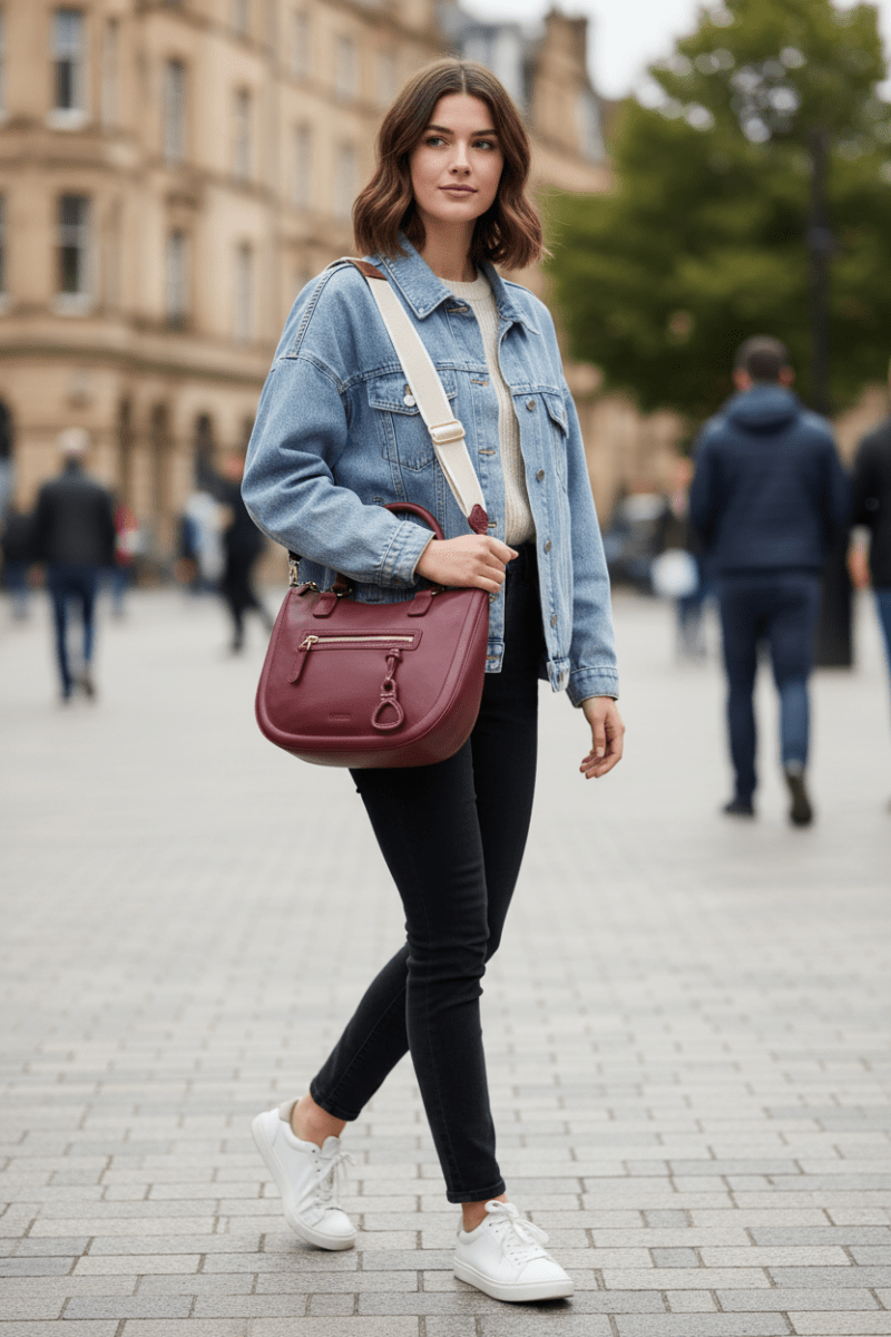 SADDLER "Chloe" Real Leather Twin - Handle Handbag with Crossbody Strap - The Apparel Grove