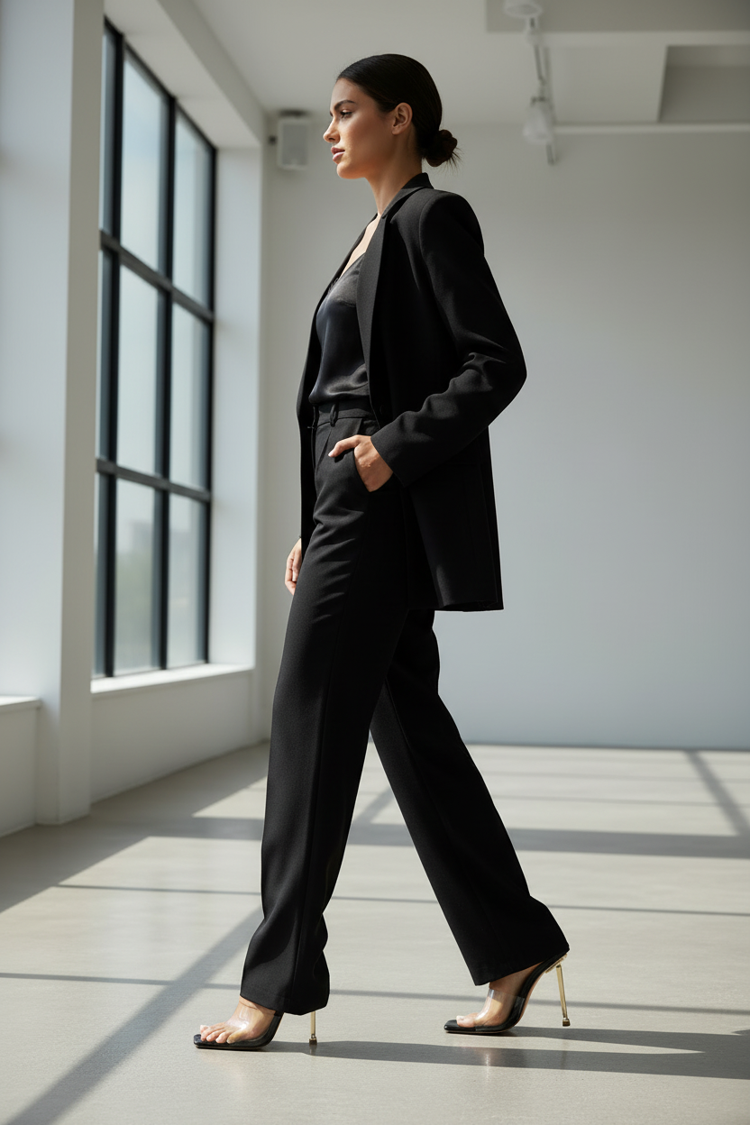 Side profile with elegant modest outfit